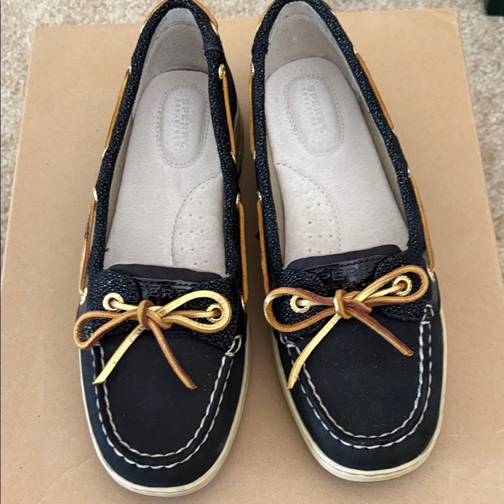 Sperry Women's Black Loafers with Gold Laces